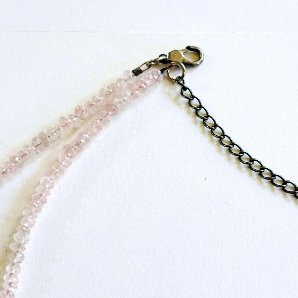 pink Rose Crystal Quartz Necklace natural genuine Gemstone‎ dainty thin strand